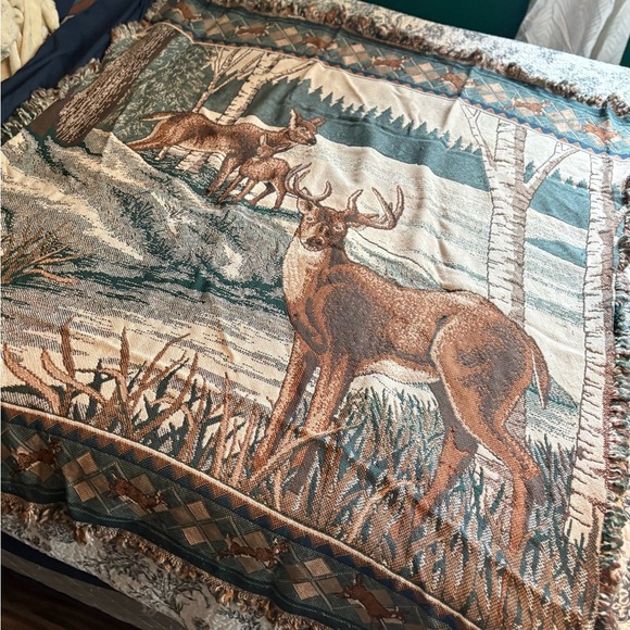 Vintage Deer Tapestry Throw Blanket - Picture 2 of 7